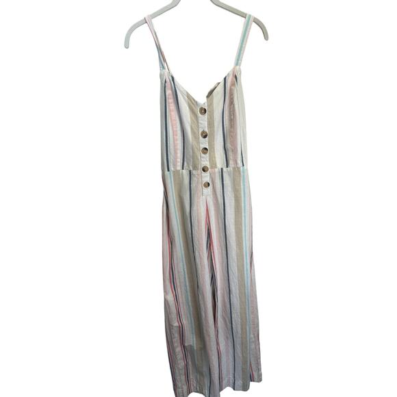 Japna Striped Spaghetti Strap V-Neck Buttoned Jumpsuit (Medium) - Picture 1 of 7